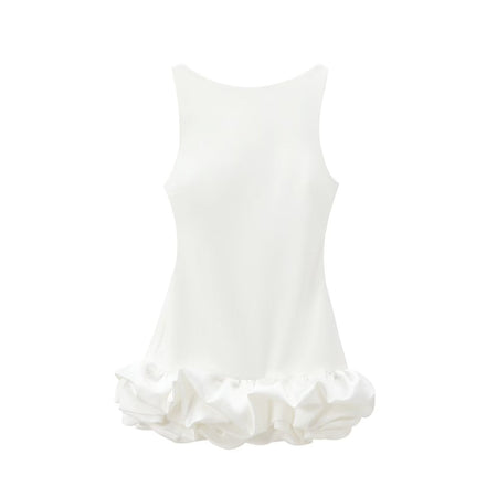 TFMLN Fashion Women Ruffle Pleated Dress Slim O-neck Sleeveless Backless Dresses Female 2025 Party Club Lady Vestidos