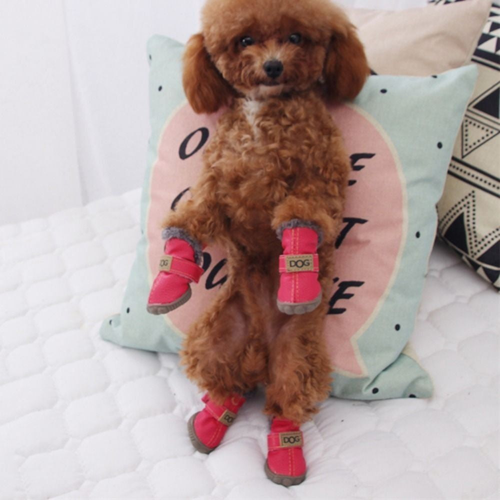 Dog Rainshoes Warm Pet Snow Boots Waterproof Soft Winter Pet Dog Shoes Plush/PU Non Slip for 4Pcs/Set Chihuahua