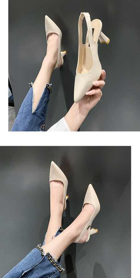 Summer Fashion New Breathable Pointed Toe Stiletto Heel PU Comfortable and Elegant Women's Shoes Shallow Mouth Sexy Sandals