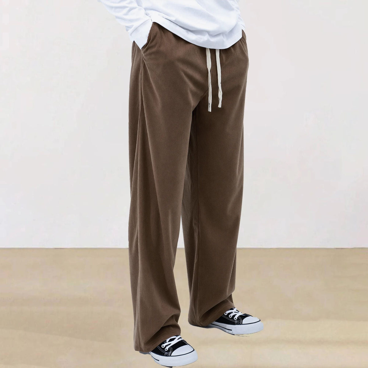 Mens Corduroy Joggers Pants Casual Cargo Pants Drawstring Elastic Waist Baggy Tapered Sweatpants with Pockets Outdoor Sweatpants