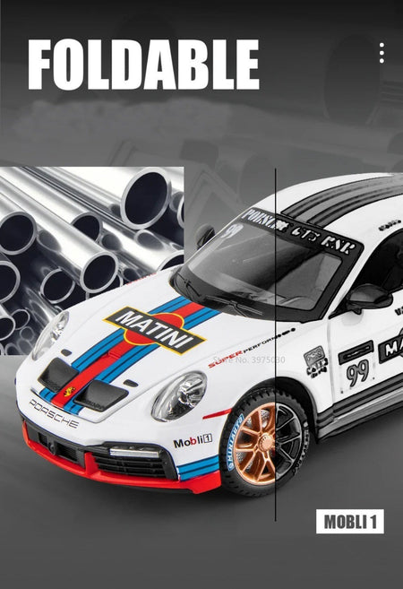 1:24 Alloy Porsche 911 GT3 RSR Sports Cars Diecast Miniature Models Toy with Sound Light Pull Back Vehicle Boys Collection Gifts
