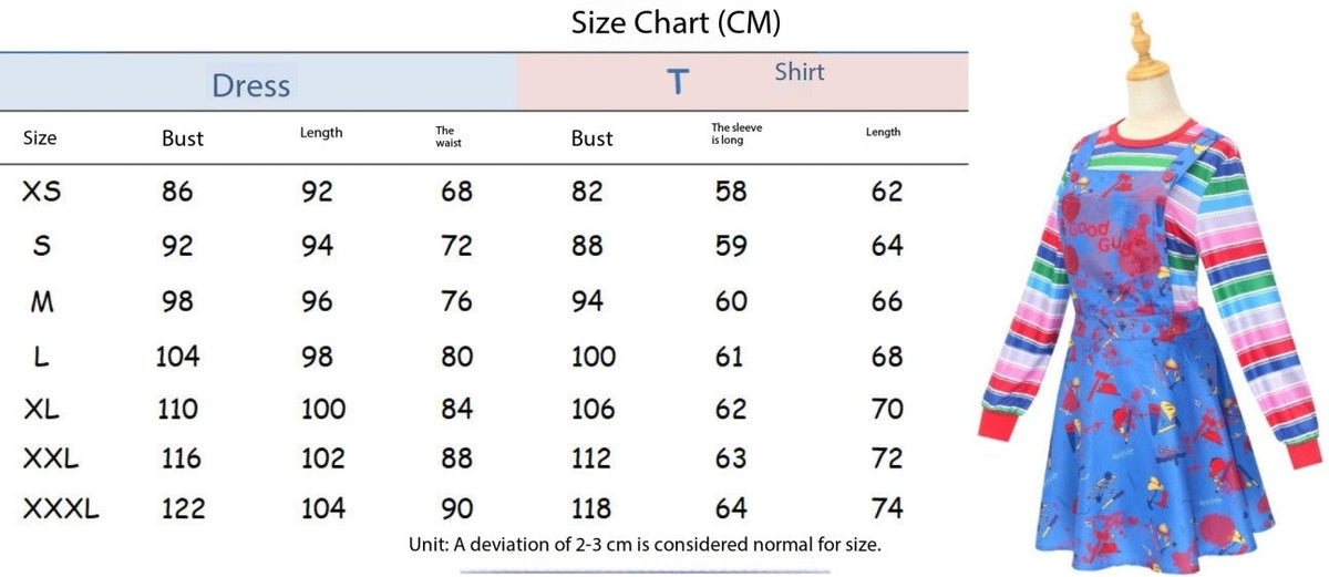 Movie Horror  Chucky  Adult Chucky Cosplay Costume with Striped Shirt and Jumpsuit for Chucky Overalls Halloween Costumes