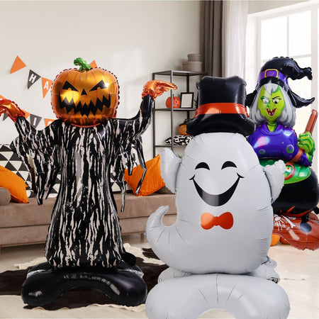 Halloween Party Giant Foil Balloons Inflatable Toys Decor Pumpkin Soldier Witch Ghost Skeleton Reaper Aluminum Standing Balloon