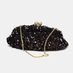 SEQUIN CLUTCH, New Luxury Designer Handbag for Ladies Elegant, Spacious Clip bag with Chains, Women's Fashion Shoulder Bag