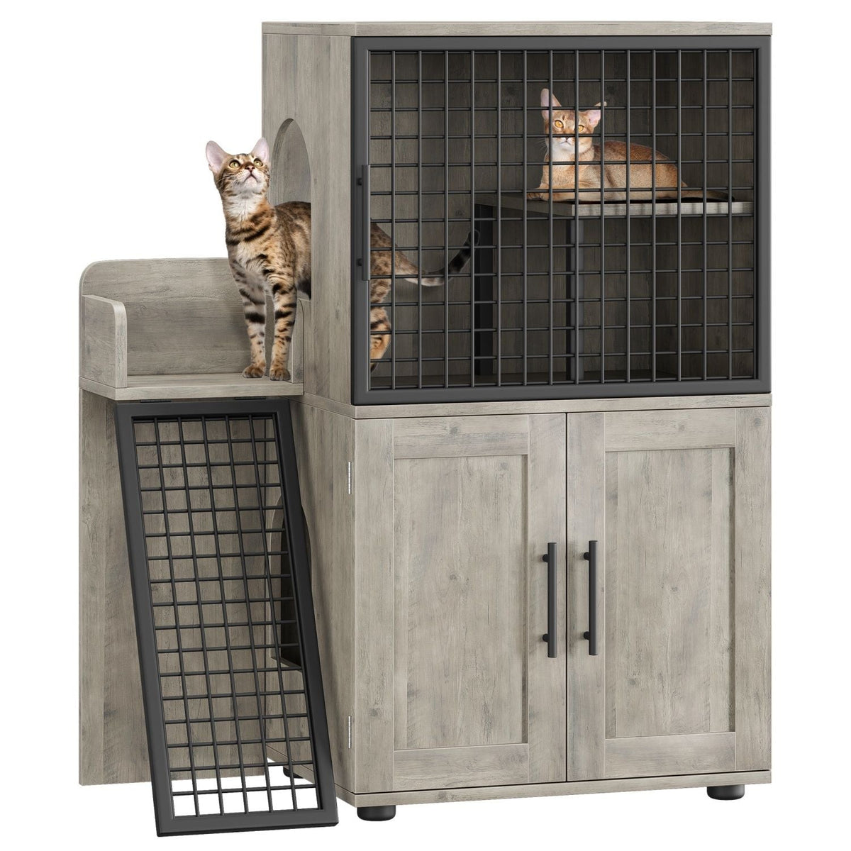 Cat Litter Box Enclosure with Platform,Double Layer Cat Litter Hidden Furniture,Cat Washroom Furniture,Cat House with Ladder