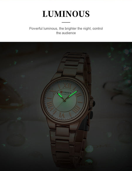 CURREN Romantic Charm Women's Wristwatches Fashion Design Thin Quartz Watch with Luminous Hands Stainless Steel Bracelet