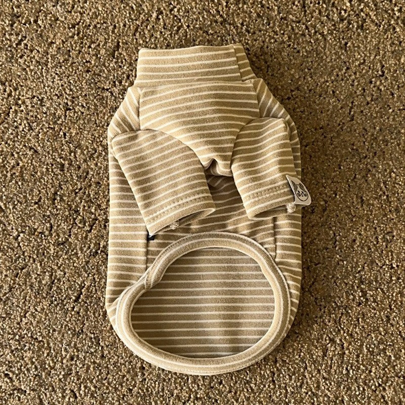 Pet Bottoming Shirt Teddy Beige Striped Vest Bichon Frise Winter Warmth Clothes Maltese Soft two-legged Clothing XS-XL