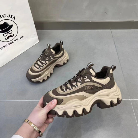 Sneakers Women Casual White Shoes 8CM Fashion Height Increasing Thick Bottom Spring Platform Leather Woman Chunky Sneakers 2024
