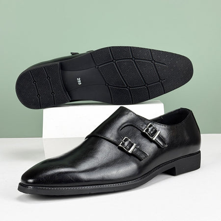 2025 Fashion Men's British Derby Shoes Breathable Adjustable Buckle Business Casual Leather Shoes for Commuting & Wedding