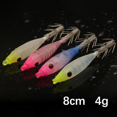 8cm 4g Squid Jig Lure, Soft Plastic Artificial Bait with Hook for Saltwater Fishing