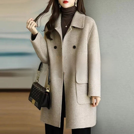 Plus Size Women's Thickened Woolen Coat Hot Sale Of The Season Autumn Winter New Style Coffee Color Slimming Mid-Length Korea...