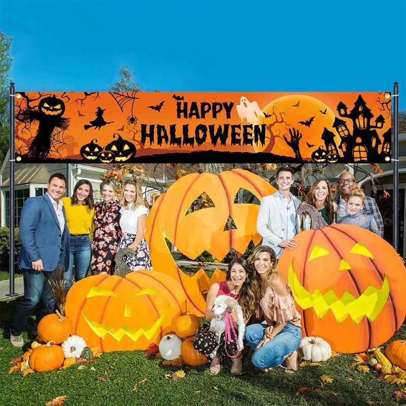 Ghost Halloween Pumpkin Banner Retro Halloween Party Signs Banner Decorations Fence Yard Porch Sign Outdoor Terror Decorations