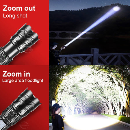 1000000LM Most Powerful LED Flashlight Rechargeable Type-c Flashlight Long Range 6000M Tactical Torch Light For Fishing Hunting