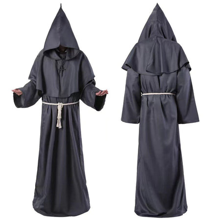 Halloween Wizard Cosplay Medieval Monk Hooded Robe Costume Mask Hat For Men Steampunk Priest Horror Masquerade Unisex Cloak Cape