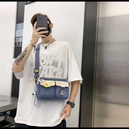 Fashion Versatile Men's Crossbody Bag Large Capacity Japanese Style Shoulder Bag Retro with Pendant Messenger Bag Unisex