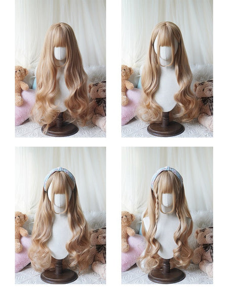 32cinch Lolita Style Long Curly  Wig | Heat Resistant Synthetic Hair with Bangs for Cosplay, Halloween, Anime Theme Party Dress