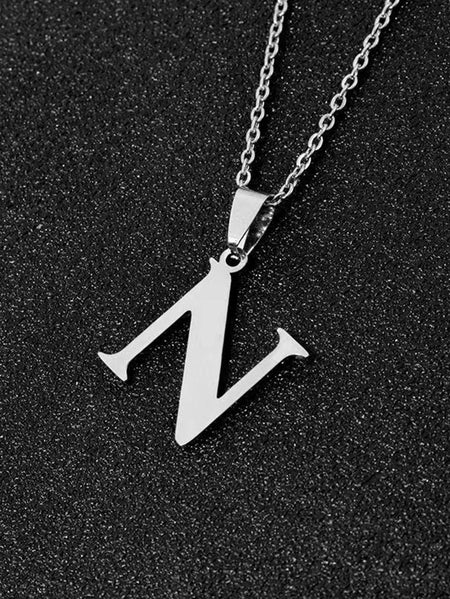 DGIDDK Stainless Steel Fashion Simple A-Z Small Letter Necklace Initial Pendant Fine Chain Alphabet Men Women Jewelry Gift