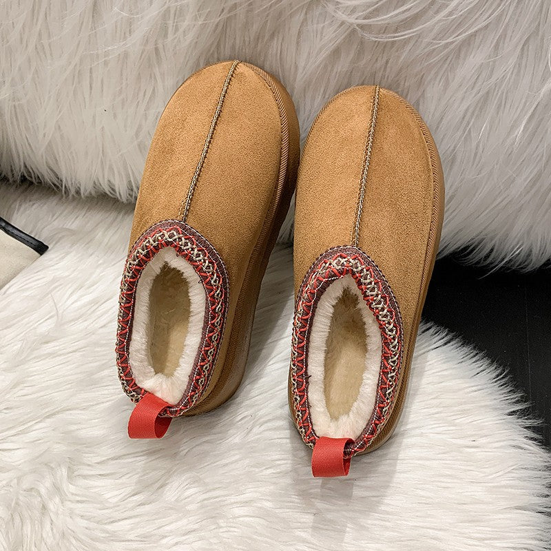 Snow Boots For Women 2024 Winter New Cashmere Warm Thick Soles Without Heel-covered Hair Half Slipper Cotton Shoes for Women