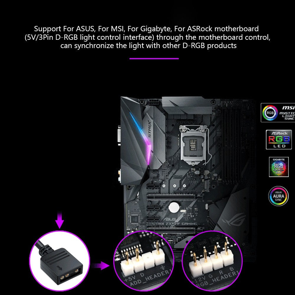 5V/3PIN ARGB Cable Splitter Hub ASUS AURA SYNC RGB Fan Hub Adapter SATA Power Extension Cable Adapter for Computer PC Cooler