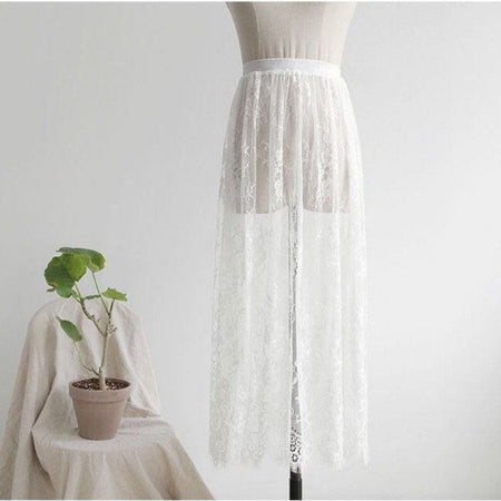 Transparent Sexy Lace Mesh Skirt Elastic High Waist Black White Tulle  Mini Skirts Womens Skirt  Korean Fashion
