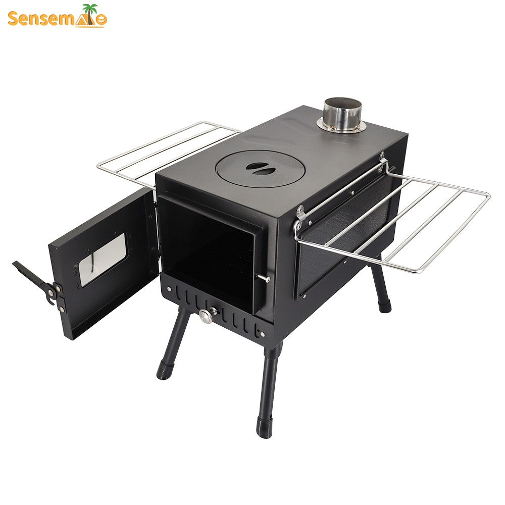 Folding Camping Wood Stove,Portable Tent Heater with 5-Section Detachable Chimney,Ice Fishing Firewood Burner,Outdoor Cook & BBQ