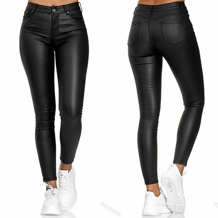 2025 Fashion Faux Leather Pants Women's Sexy Stretch Casual Leggings Solid  Leather Bodycon Pencile Pants For Women Streetwear