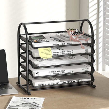 Mesh Letter Tray,Office Desk Paper Organizer with Sliding Trays for Desk Accessories, Office Supplies and File Storage, Black
