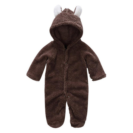 Winter Newborn Baby Plush Bodysuit Jumpsuit Cartoon Hoodies Boy Girl Romper Twins Clothes Korean version 0-12M