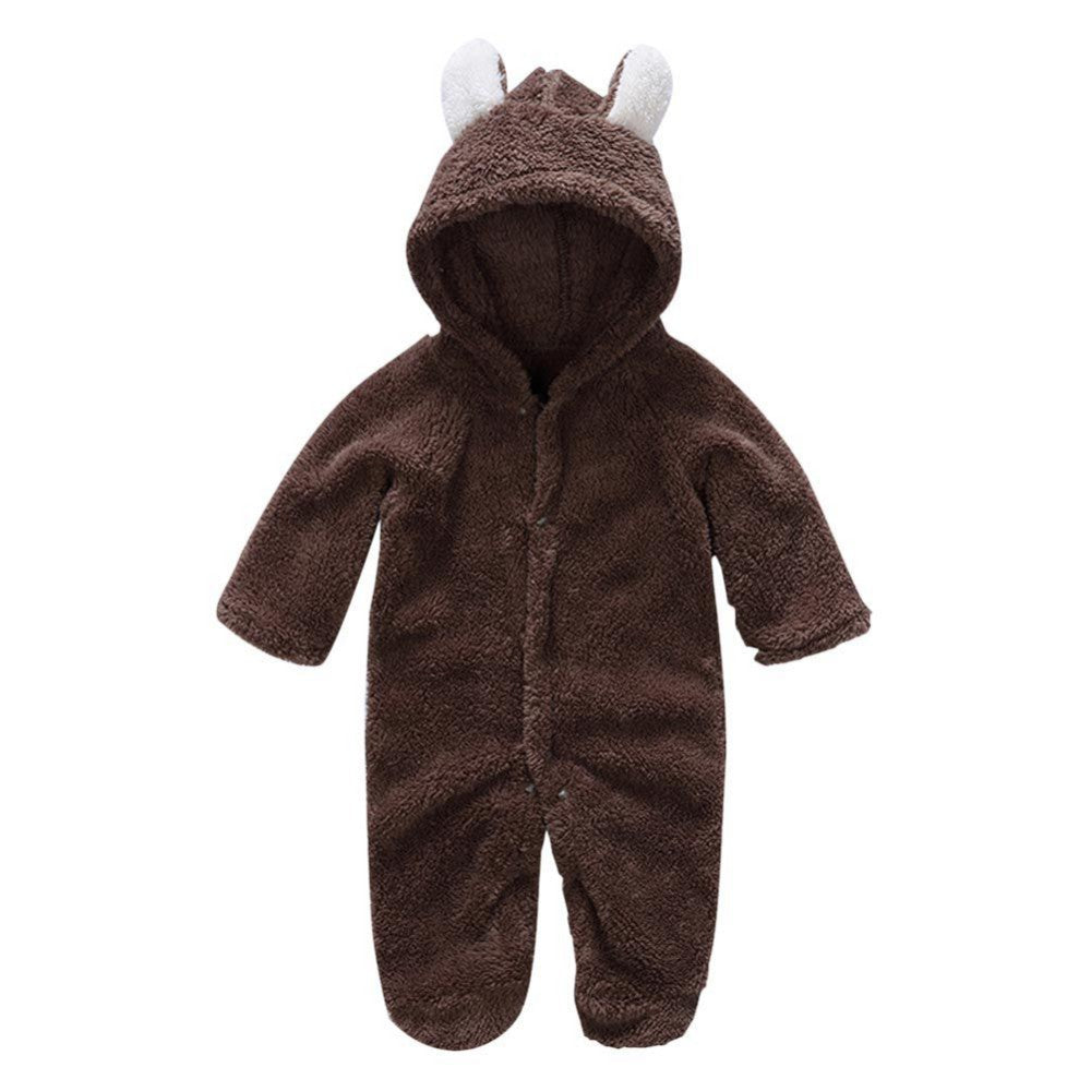 Winter Newborn Baby Plush Bodysuit Jumpsuit Cartoon Hoodies Boy Girl Romper Twins Clothes Korean version 0-12M