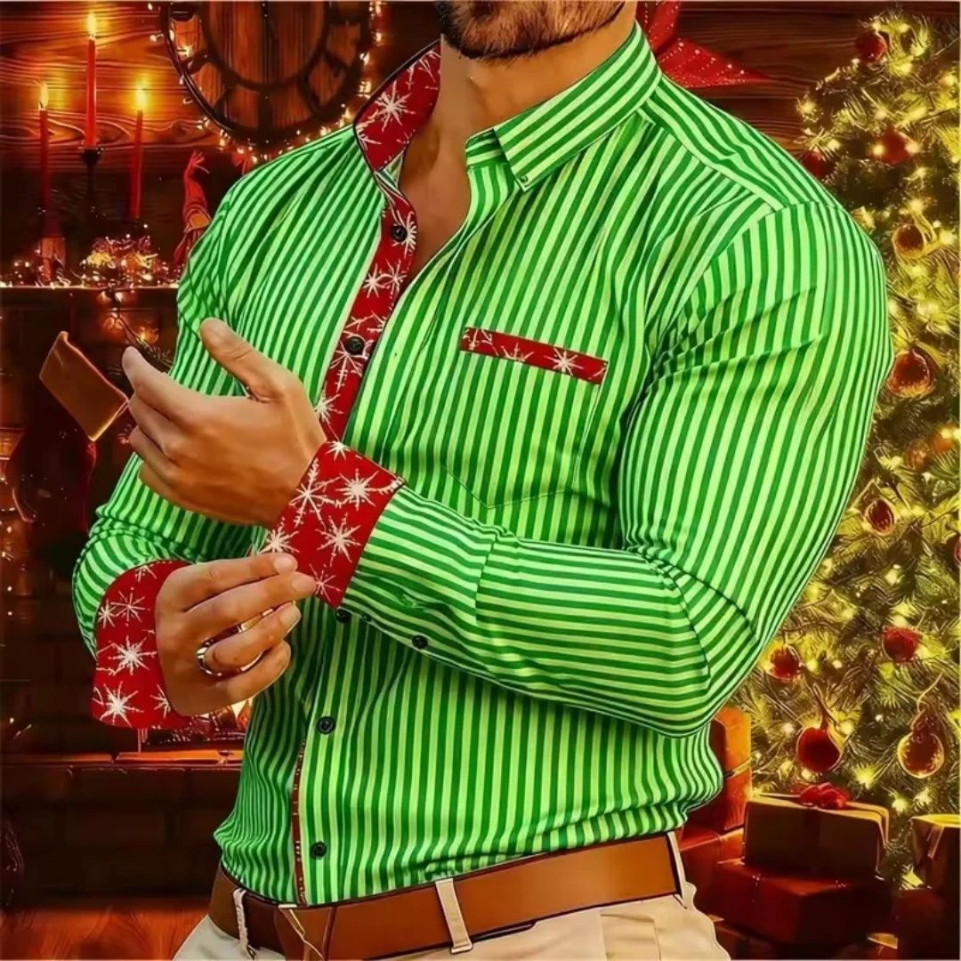 2026 New Christmas Men's Shirt - Buttoned Casual Shirt - Long Sleeve Series - Embroidered Patchwork Shirt - Daily Casual Wear -