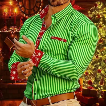 2026 New Christmas Men's Shirt - Buttoned Casual Shirt - Long Sleeve Series - Embroidered Patchwork Shirt - Daily Casual Wear -