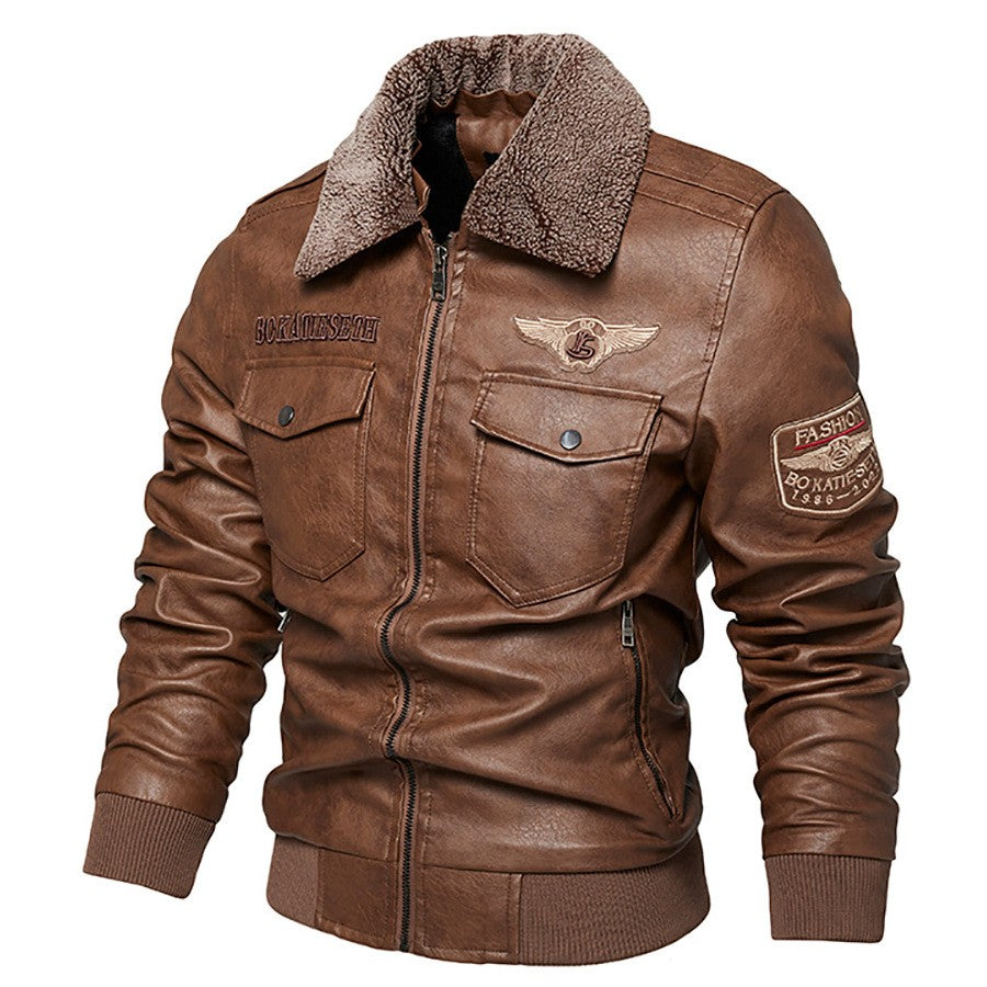 Fleece Fur Collar Windbreaker Coat Male Pu Jacket Men Thick Warm Cashmere Military Bomber Tactical Leather Jackets Mens Outwear