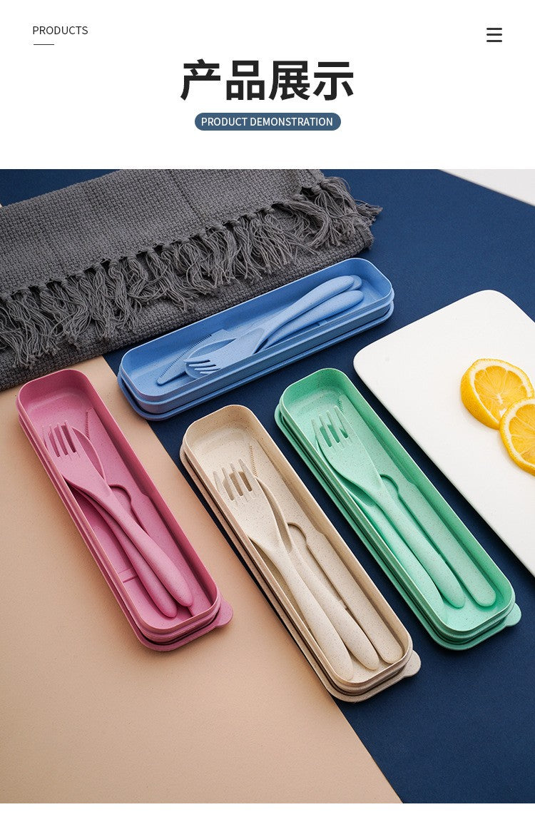Creative portable cutlery box knife, fork and spoon set plastic student canteen travel portable three-piece set