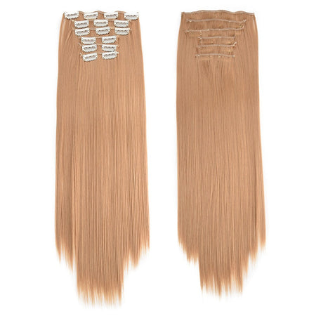 16 Clips in Hair Extensions 24Inchs Long Straight Hairstyle Synthetic Blonde Black Hairpieces Heat Resistant Fake Hair 6Pcs/Set