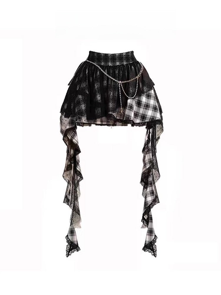 Summer Polka Dot f Skirt Irregular Me Puffy Girls Design Sense Y2K Spicy High Waist Lace Commute Sle ort Skirt