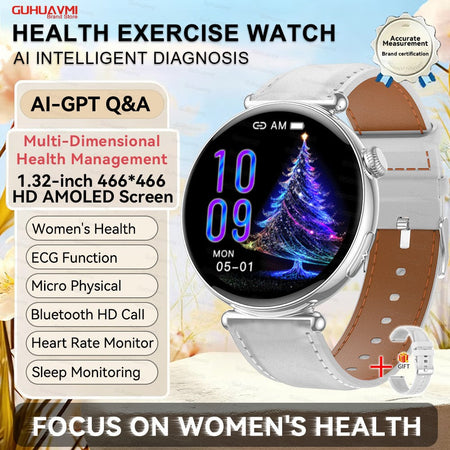 NEW Women Smartwatch 1.32inch AMOLED Screen ECG Sport Watch Blood Pressure Micro physical examination AI dial Health Smart Watch