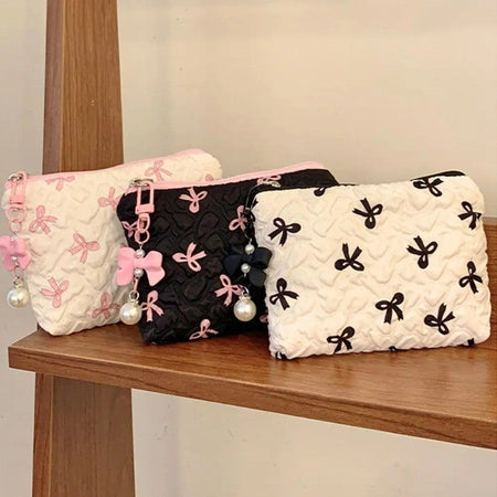 1PC Color Bow Canvas Large Capacity Lipstick Air Cushion Storage Bags Women's Makeup Bag Commuter Handbag Travel Toiletry Bags