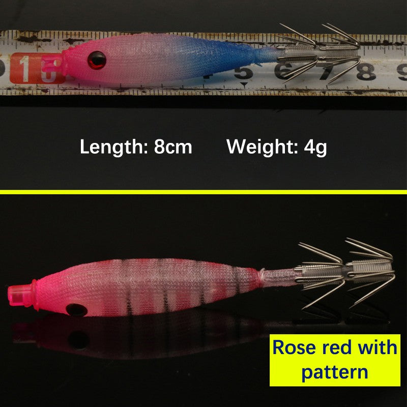 8cm 4g Squid Jig Lure, Soft Plastic Artificial Bait with Hook for Saltwater Fishing