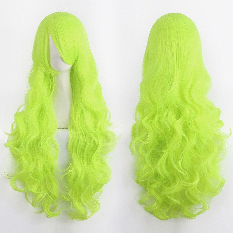 European and American style cos color anime wig, with foreign trade buckle net, universal, 80CM long, curly Synthetic fiber wig
