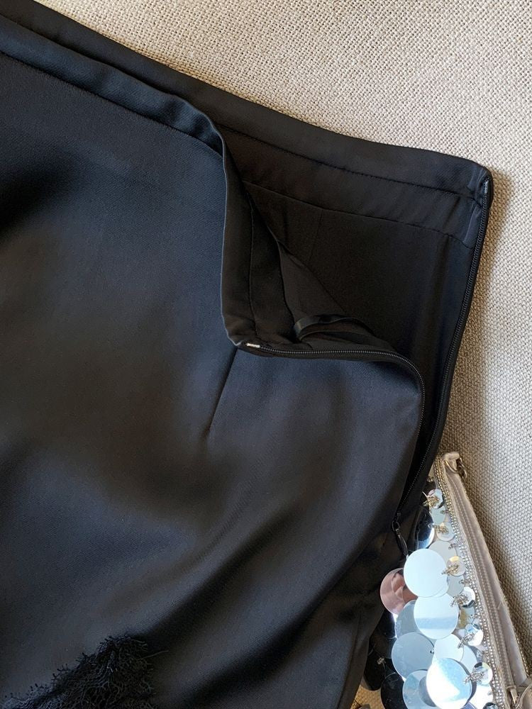 Ladies Fashion Lace Patchwork Satin A-line Skirt Summer High Waist Solid Color Temperament Skirt Women Clothes Simplicity Skirt
