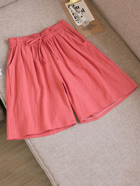 Women shorts Summer Casual Solid Cotton Linen shorts high waist loose shorts for girls Soft Cool female shorts M-3XL