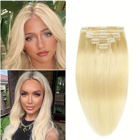 Clip In Hair Extensions Real Human Hair Blonde Clip In Extensions 8pcs Double Weft Hair Extensions End  Human Hair #613
