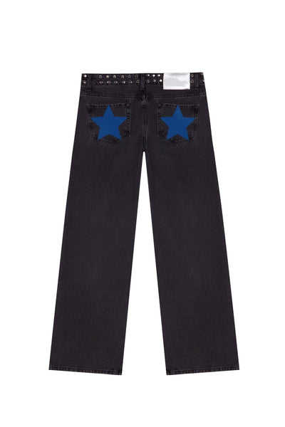 Y2K Women's Straight Leg Jeans Personalized Lucky Star Texture Retro Baggy Jeans Stylish High Street Willow Nail Low Waist Jeans