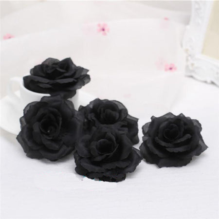 10pcs 8cm Black Artificial Rose Silk Flower Heads Decorative Flowers for Wedding Home Birthday Party New Year Banquet Decoration