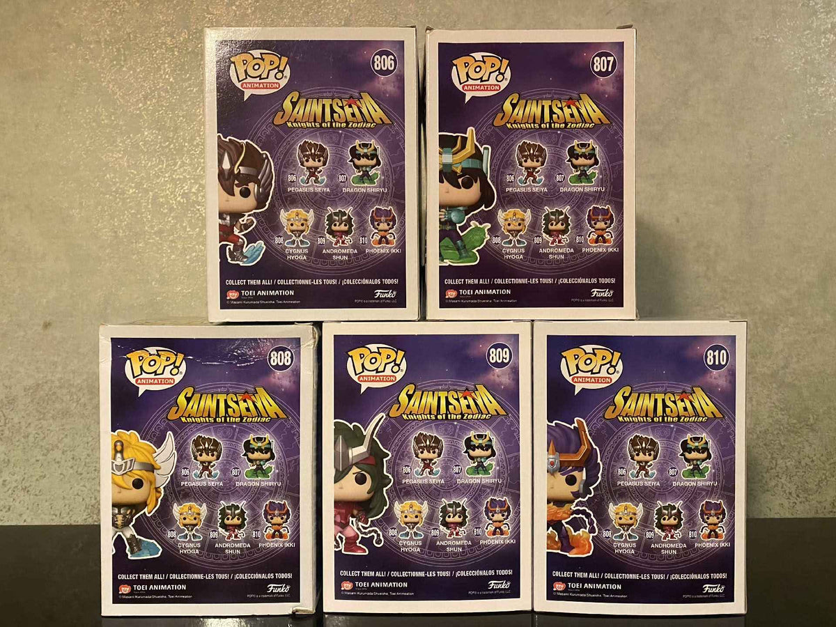 Funko Pop Saint Seiya Action Figure Cygnus Hyoga #808 Dragon Shiryu #807 Andromeda Shun #809 Phoenix Ikki #810 Vinyl Dolls Toys