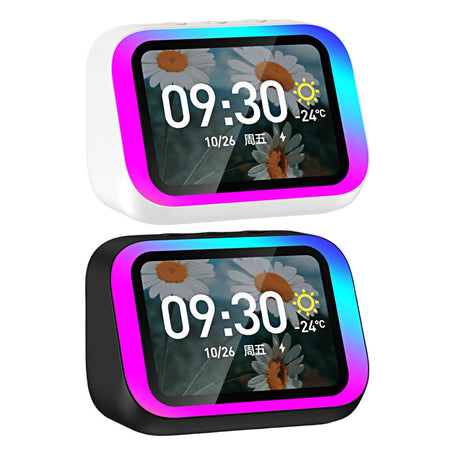 Smart Speaker Voice Assistant Portable Bluetooth Speaker Alarm Clock with HD Touch Screen Display Speaker for Bedroom Decor