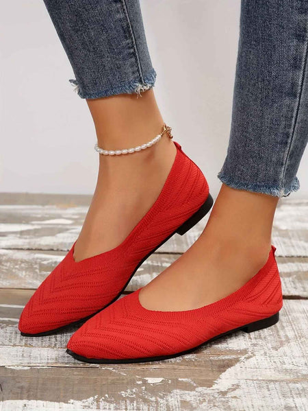 Women's Pointed Toe Flat Shoes Solid Color Knitted Slip on Shoes Casual Breathable Ballet Flats Women Flat Shoes Loafers Women