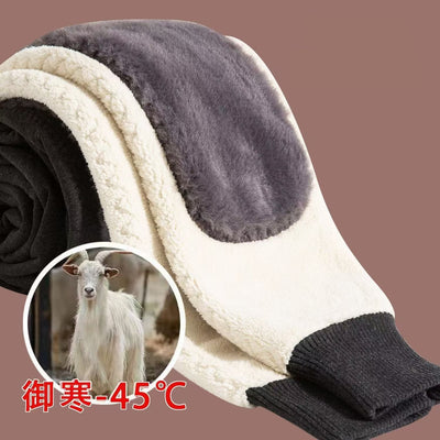 '-30° Winter Thicken Keep Warm Long Wool Sheepskin Pants One Piece of Fur Men's and Women's High Waist Wool Liner Pants