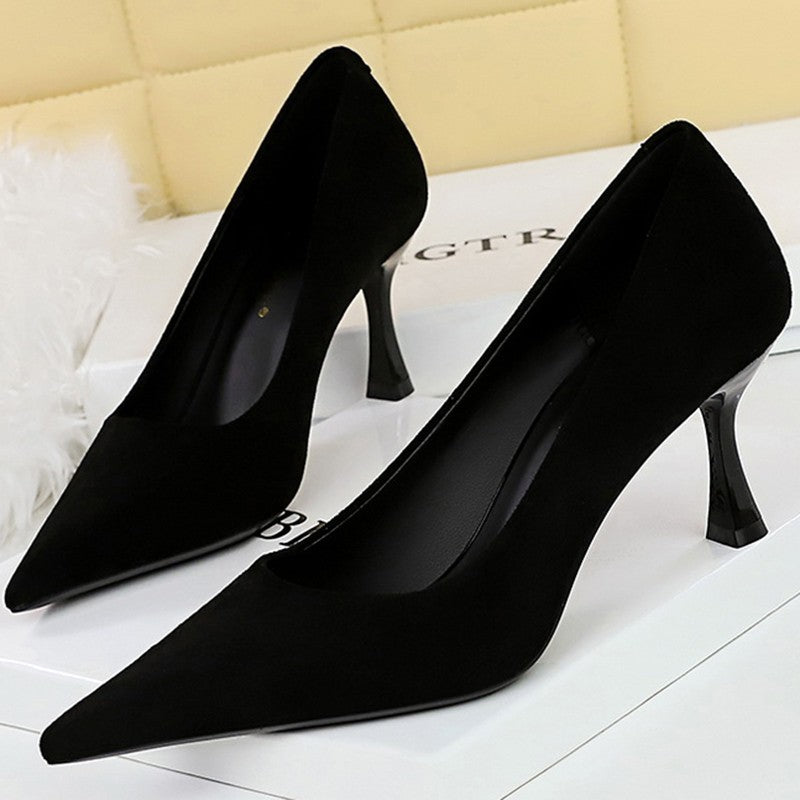 Autumn Simple Elegant 10cm 7cm High Heels Stiletto Womens Shoes Pointed Black Etiquette Professional Single Shoes Wedding Shoes