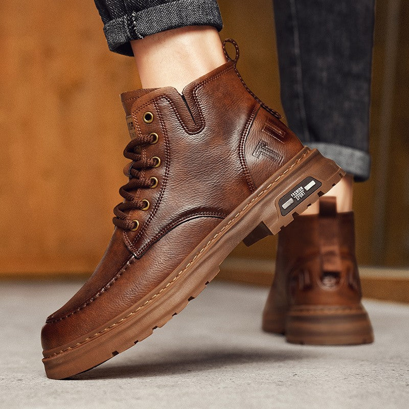 Hot Sale Brown Men's Boots Comfort Outdoor Men Motorcycle Boots Casual Lace-Up Ankle Boots Man Platform Boots botas para hombre